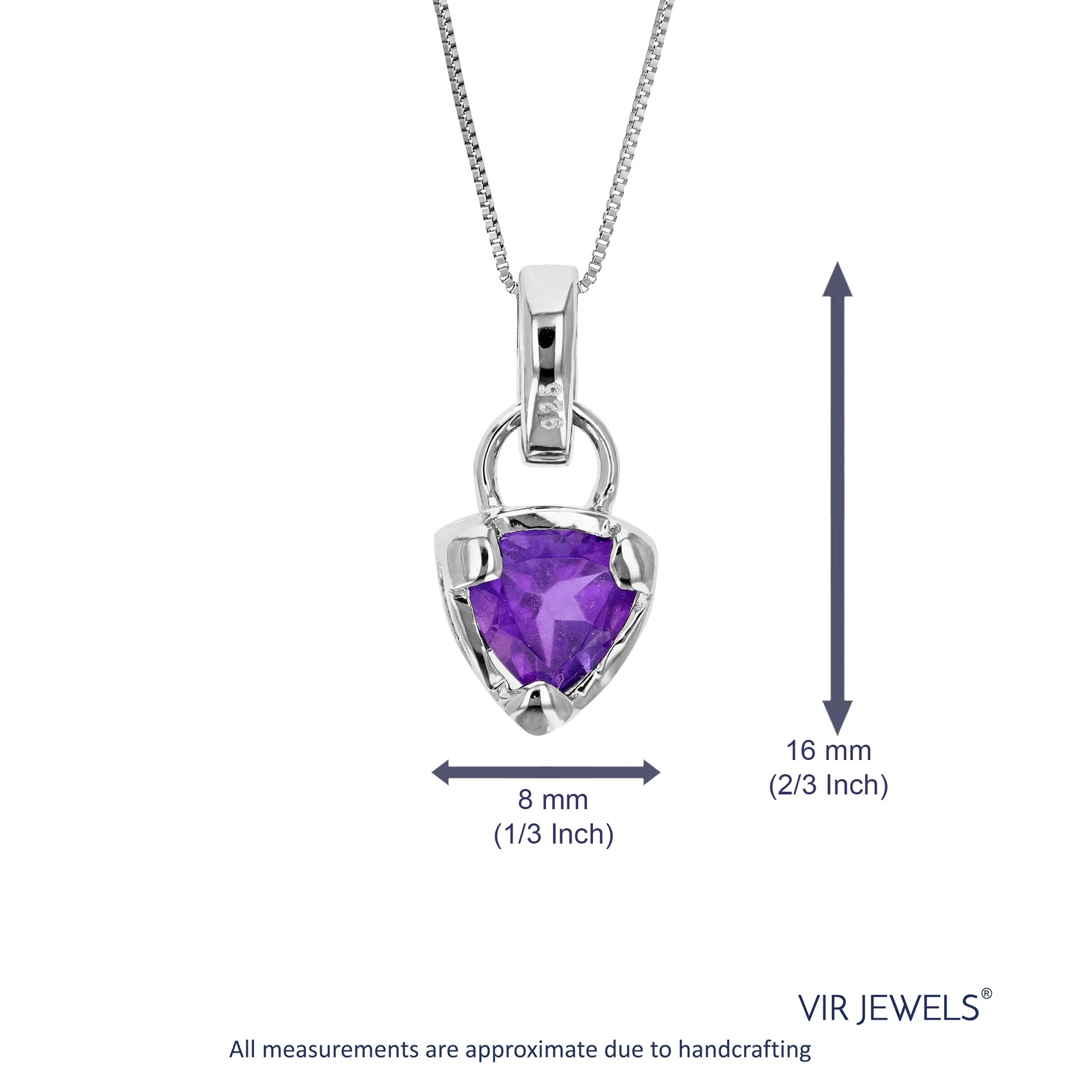 0.60 cttw Pendant Necklace, Purple Amethyst Trillion Shape Pendant Necklace for Women in .925 Sterling Silver with Rhodium, 18 Inch Chain, Prong Setting