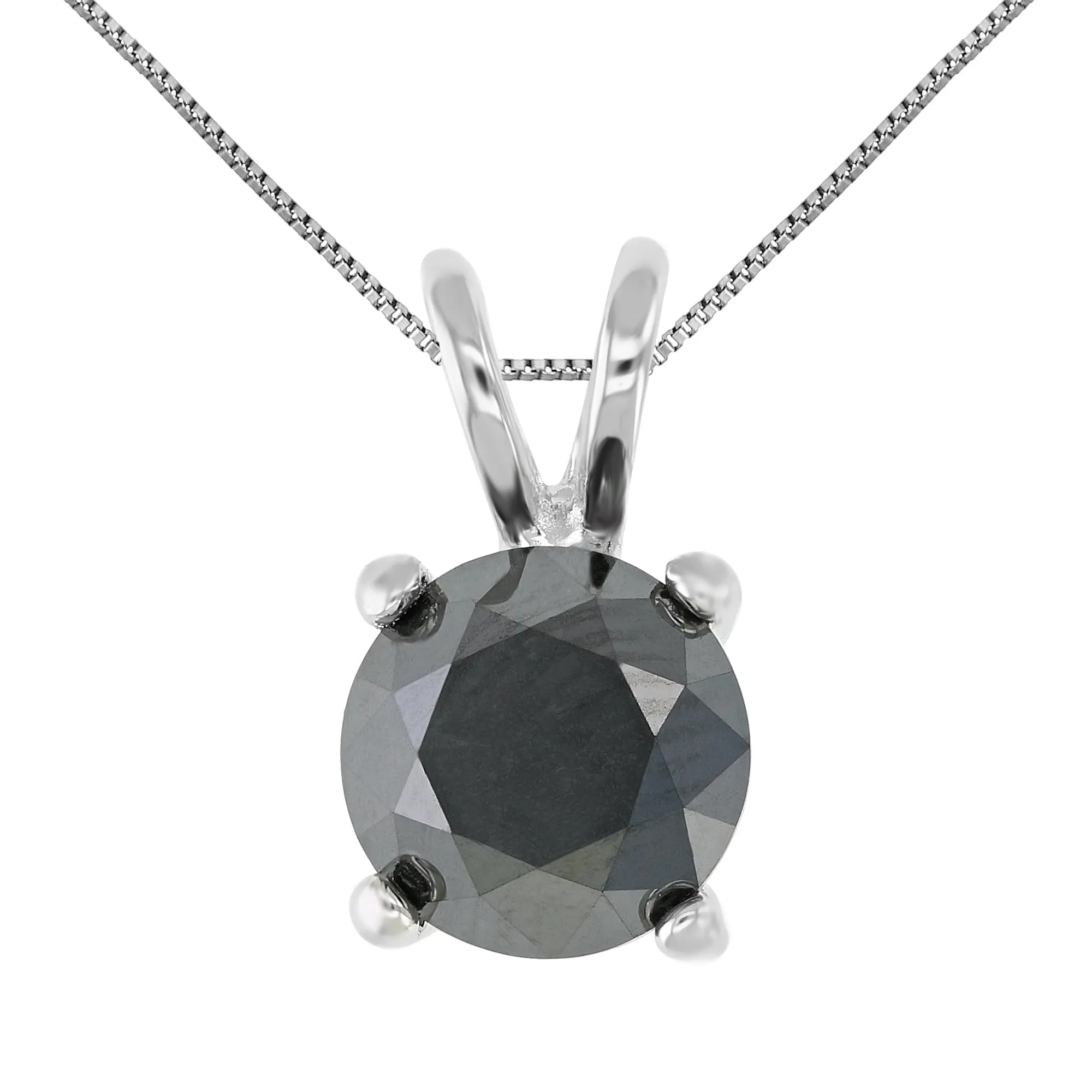 1 cttw Round Shape Black Diamond Pendants Sterling Silver With 18 Inch Chain