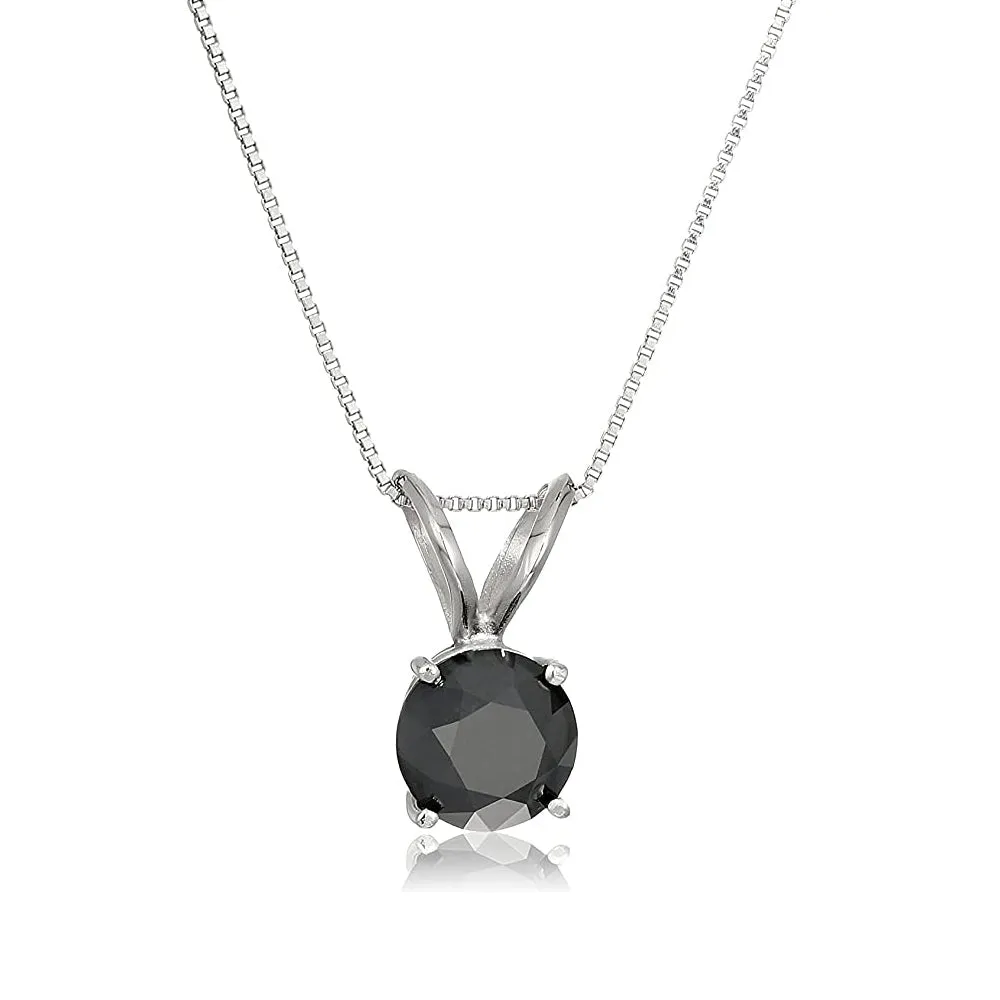 1 cttw Round Shape Black Diamond Pendants Sterling Silver With 18 Inch Chain