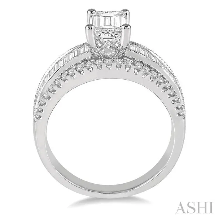 1 Ctw Diamond Octagon Shape Semi-Mount Engagement Ring in 14K White Gold