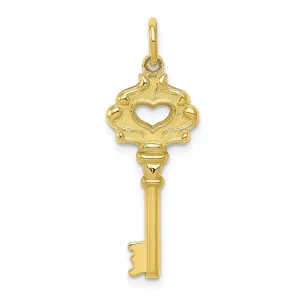 10k Yellow Gold D.C Satin Polished Key Pendant