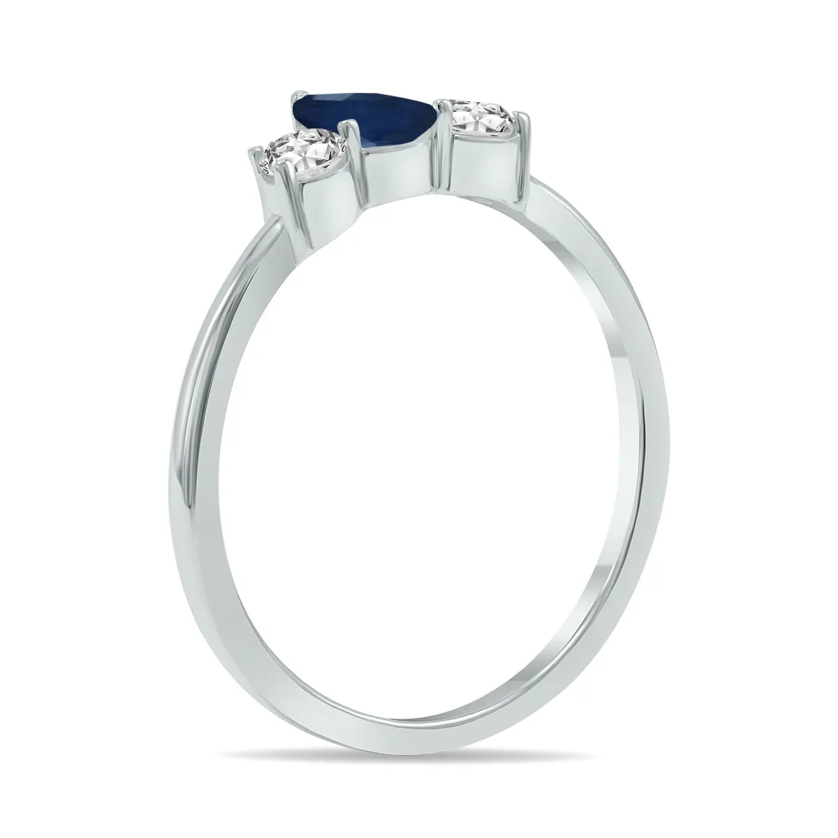 1/2 Carat Tw Pear Shape Sapphire And Diamond Ring In 10K White Gold