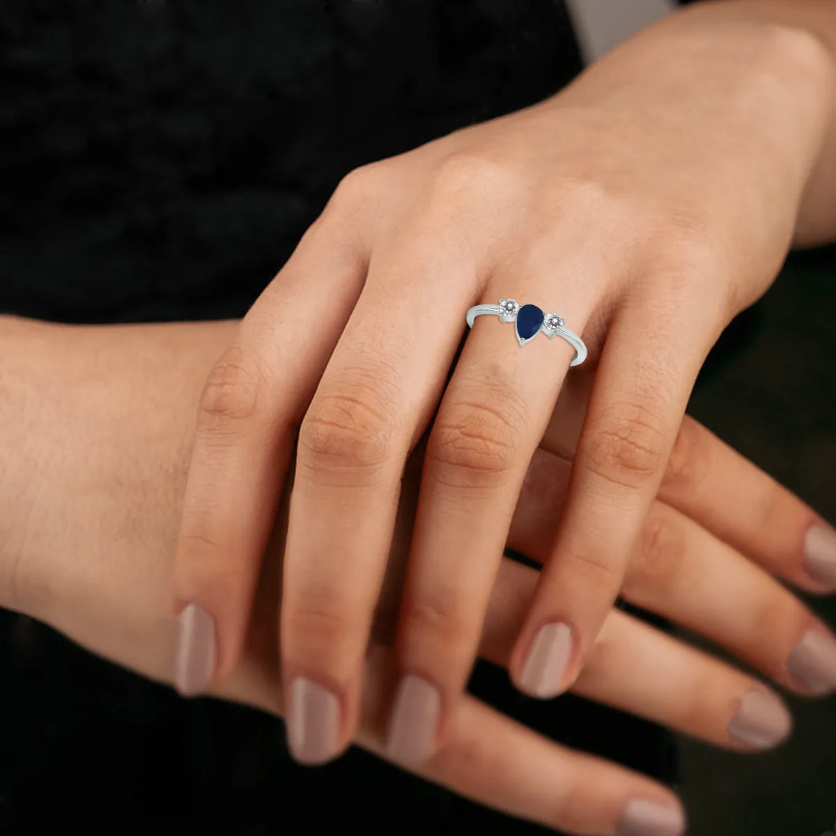 1/2 Carat Tw Pear Shape Sapphire And Diamond Ring In 10K White Gold