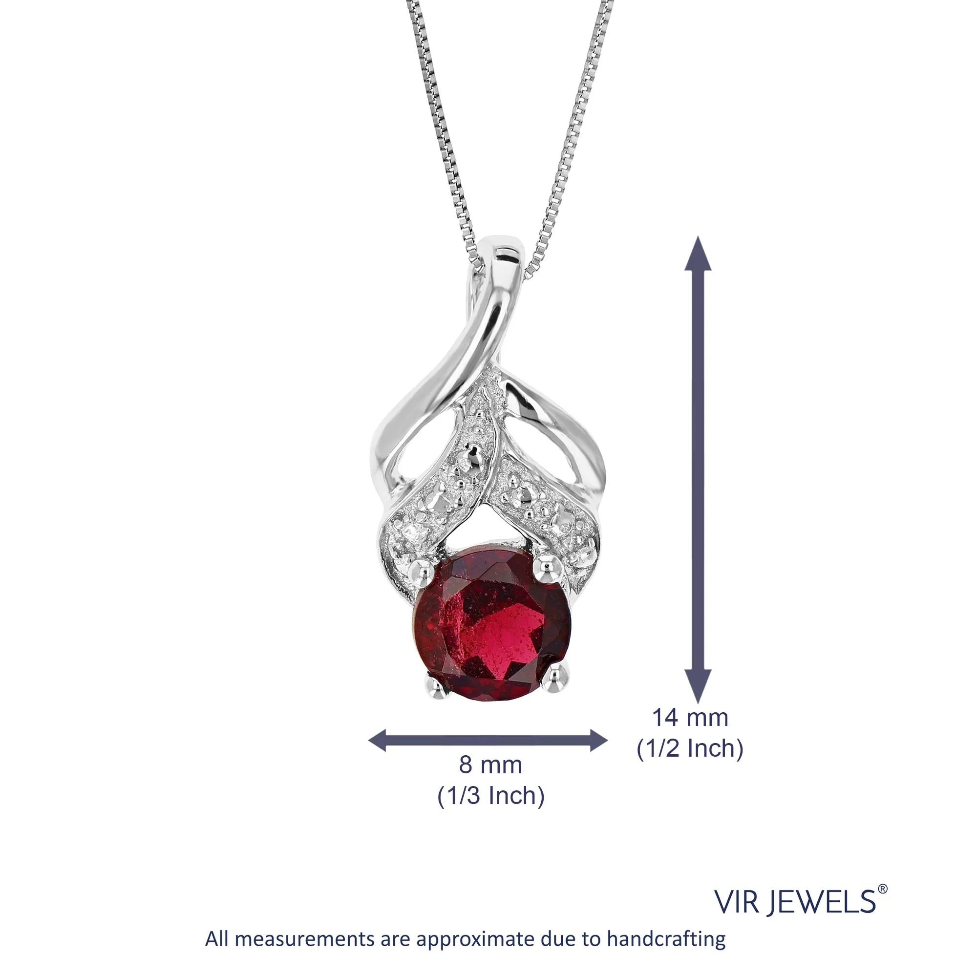 1/2 cttw Pendant Necklace, Garnet Pendant Necklace for Women in .925 Sterling Silver with Rhodium, 18 Inch Chain, Prong Setting