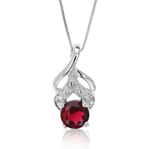 1/2 cttw Pendant Necklace, Garnet Pendant Necklace for Women in .925 Sterling Silver with Rhodium, 18 Inch Chain, Prong Setting