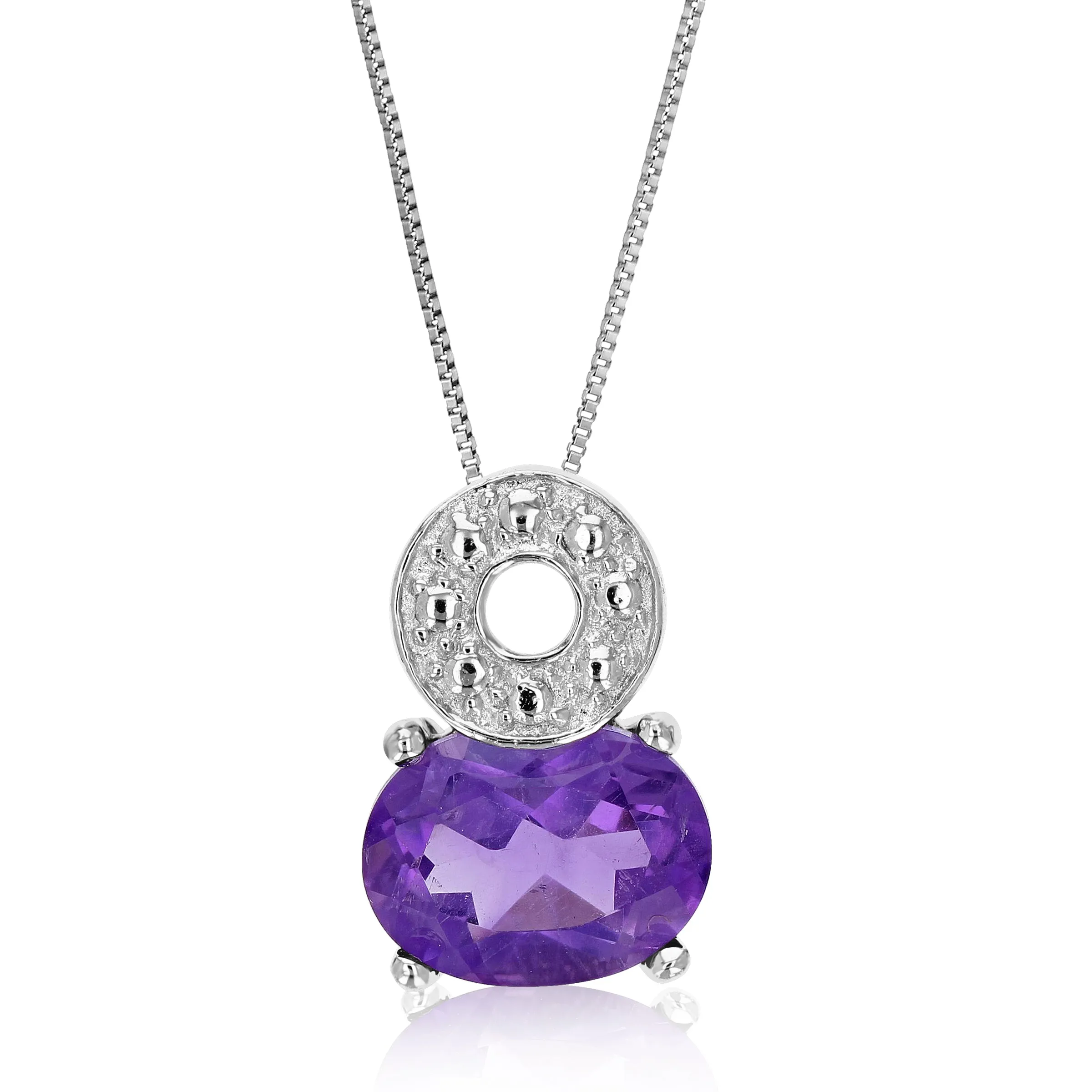 1.20 cttw Pendant Necklace, Purple Amethyst Oval Pendant Necklace for Women in .925 Sterling Silver with Rhodium, 18 Inch Chain, Prong Setting