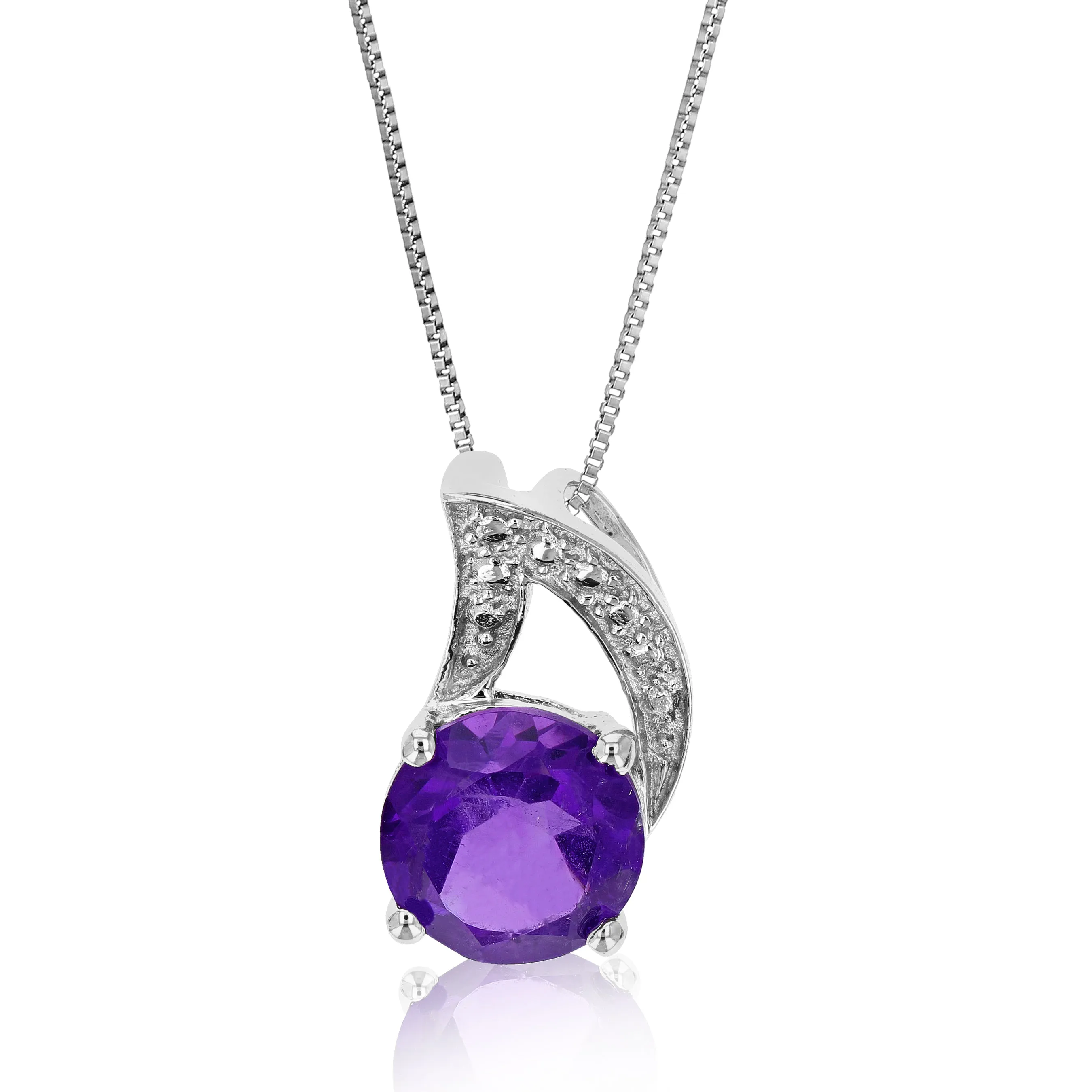 1.20 cttw Pendant Necklace, Purple Amethyst Pendant Necklace for Women in .925 Sterling Silver with Rhodium, 18 Inch Chain, Prong Setting