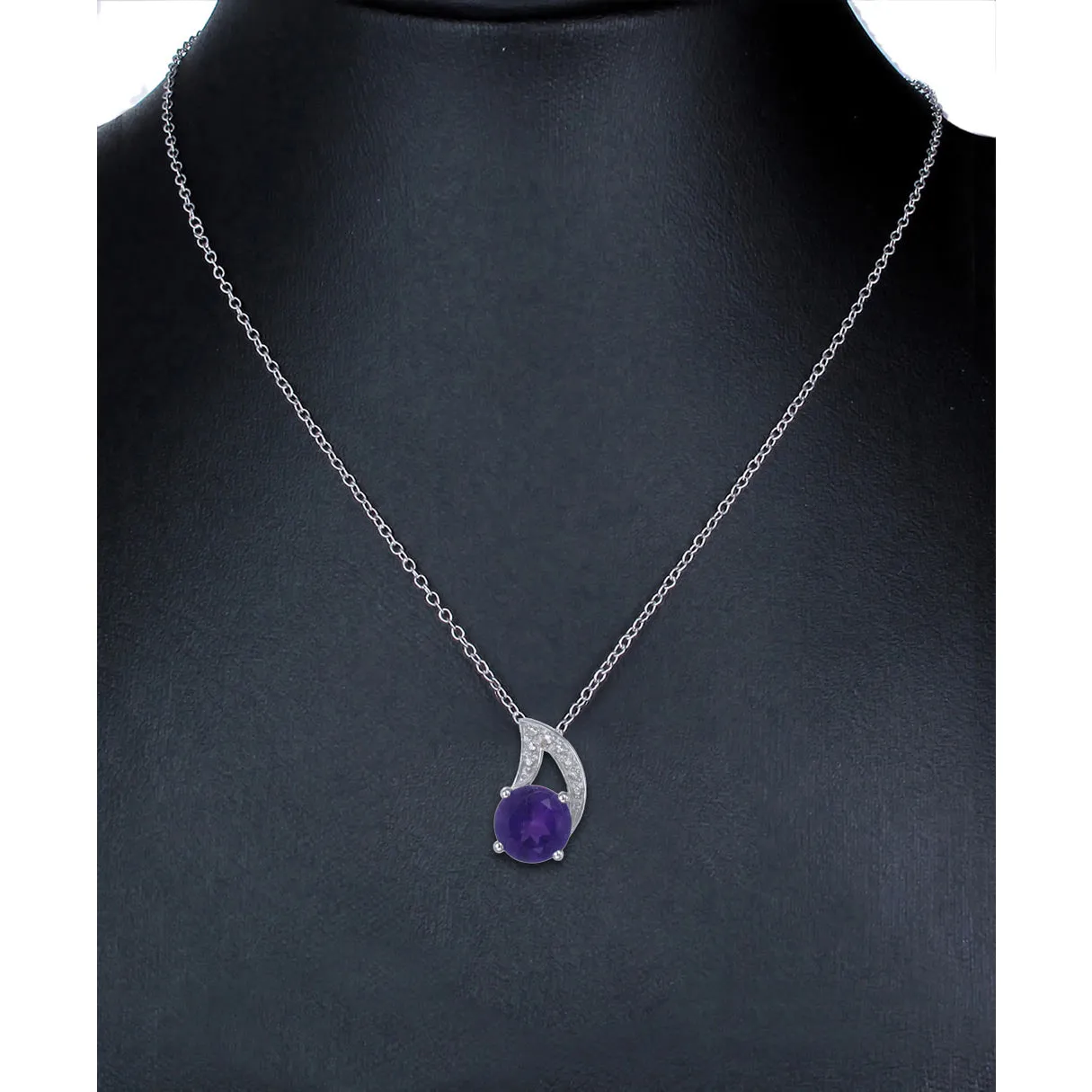 1.20 cttw Pendant Necklace, Purple Amethyst Pendant Necklace for Women in .925 Sterling Silver with Rhodium, 18 Inch Chain, Prong Setting