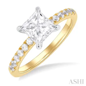 1/3 ctw Princess Shape Round Cut Diamond Semi Mount Engagement Ring in 14K Yellow and White Gold