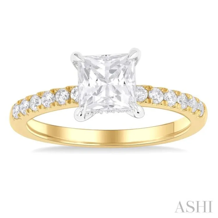 1/3 ctw Princess Shape Round Cut Diamond Semi Mount Engagement Ring in 14K Yellow and White Gold