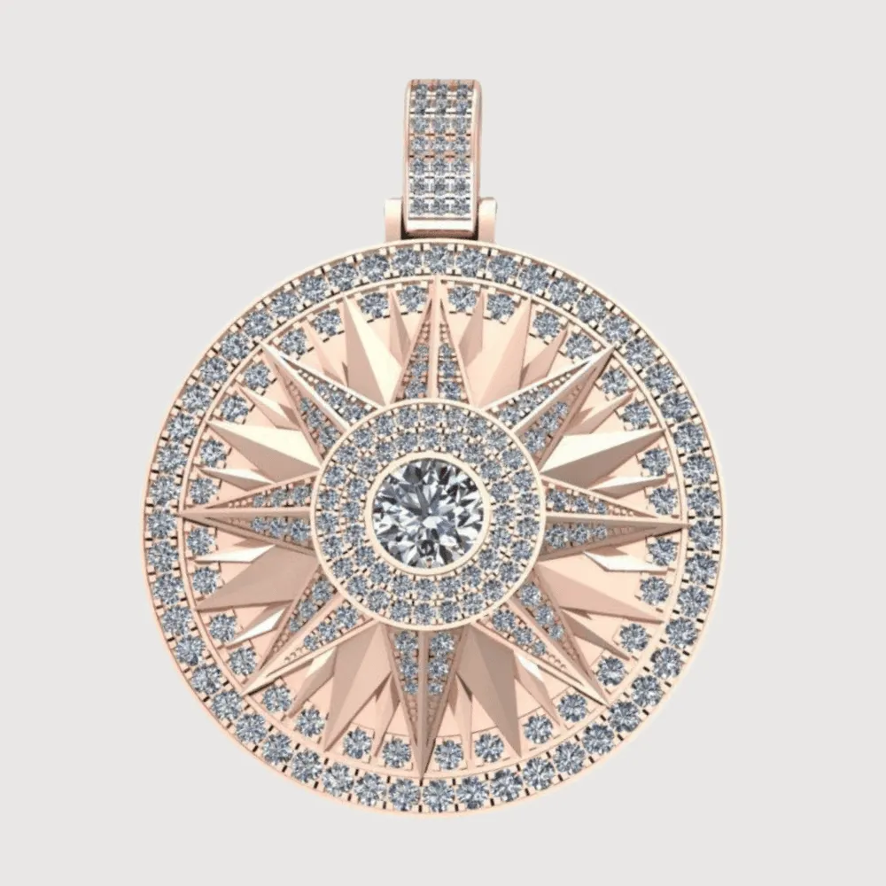 14k Gold Celestial Starburst Diamond Pendant