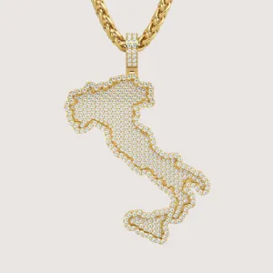 14k Gold Italy Map Pendant with Diamonds