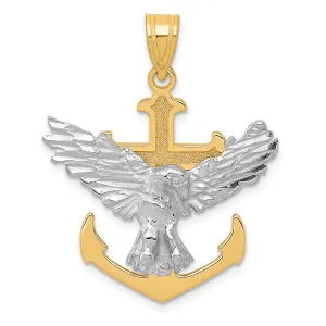 14k Two tone Gold Mariners Cross Eagle Pendant