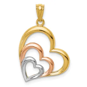 14K Two-Tone Gold White Rhodium Polished 3 Hearts Pendant