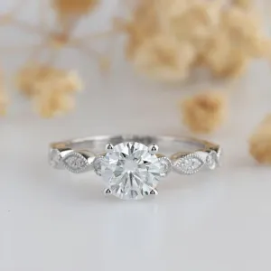 14k White Gold 1.0 Ct Diamond Antique Milgrain Engagement Ring