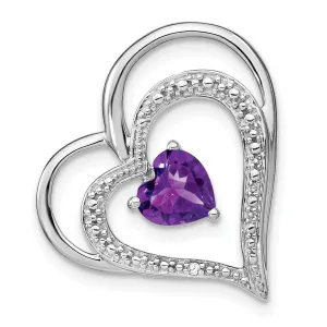 14k White Gold Amethyst and Diamond Heart Chain Slide