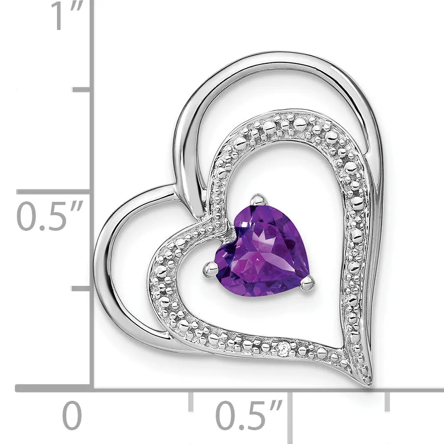 14k White Gold Amethyst and Diamond Heart Chain Slide