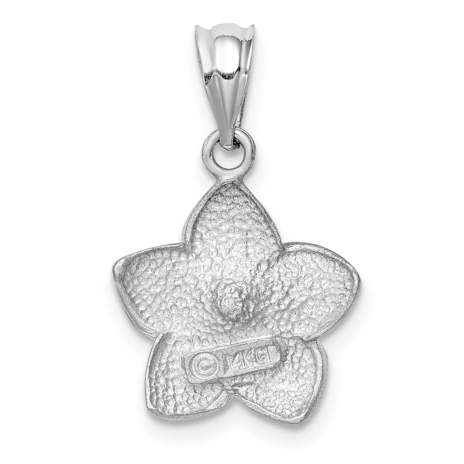 14K White Gold Diamond-cut Solid Brushed Finish Plumeria Charm Pendant