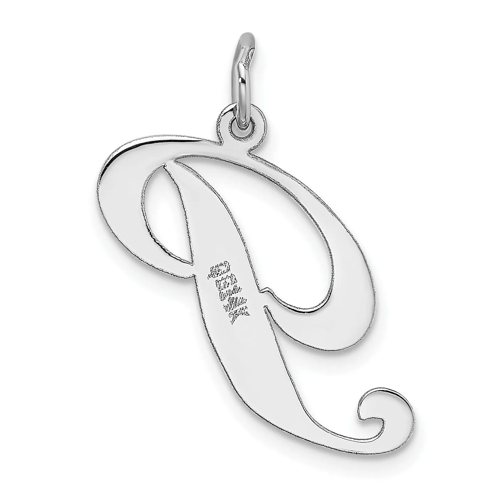 14K White Gold Large Size Fancy Script Letter P Initial Charm Pendant