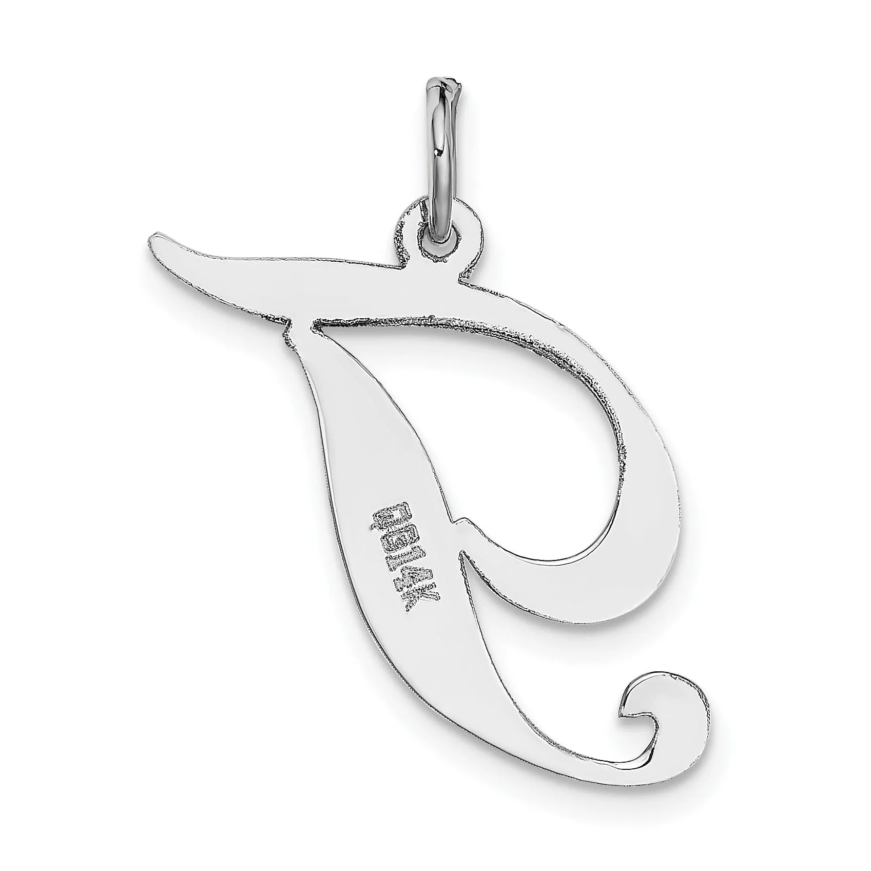 14K White Gold Large Size Fancy Script Letter T Initial Charm Pendant