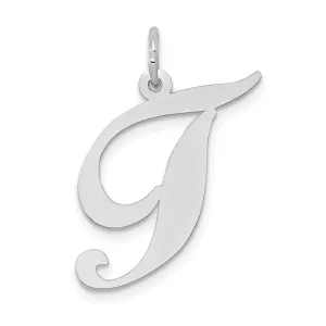 14K White Gold Large Size Fancy Script Letter T Initial Charm Pendant