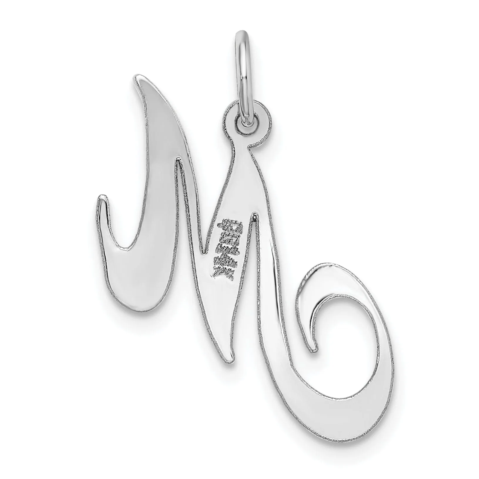 14K White Gold Medium Size Fancy Script Design Letter M Initial Pendant