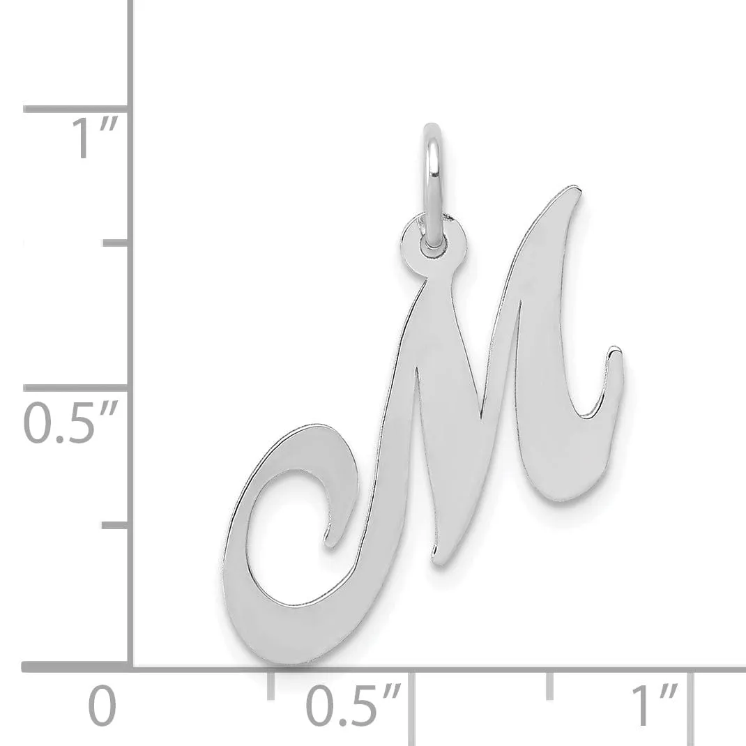 14K White Gold Medium Size Fancy Script Design Letter M Initial Pendant