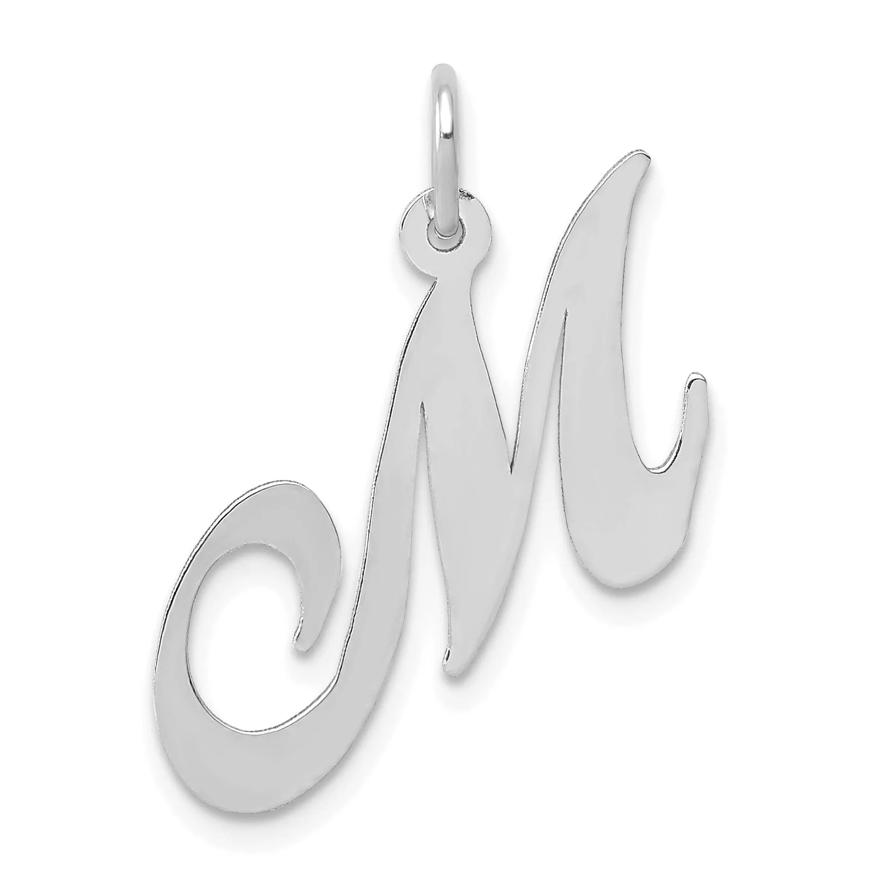 14K White Gold Medium Size Fancy Script Design Letter M Initial Pendant