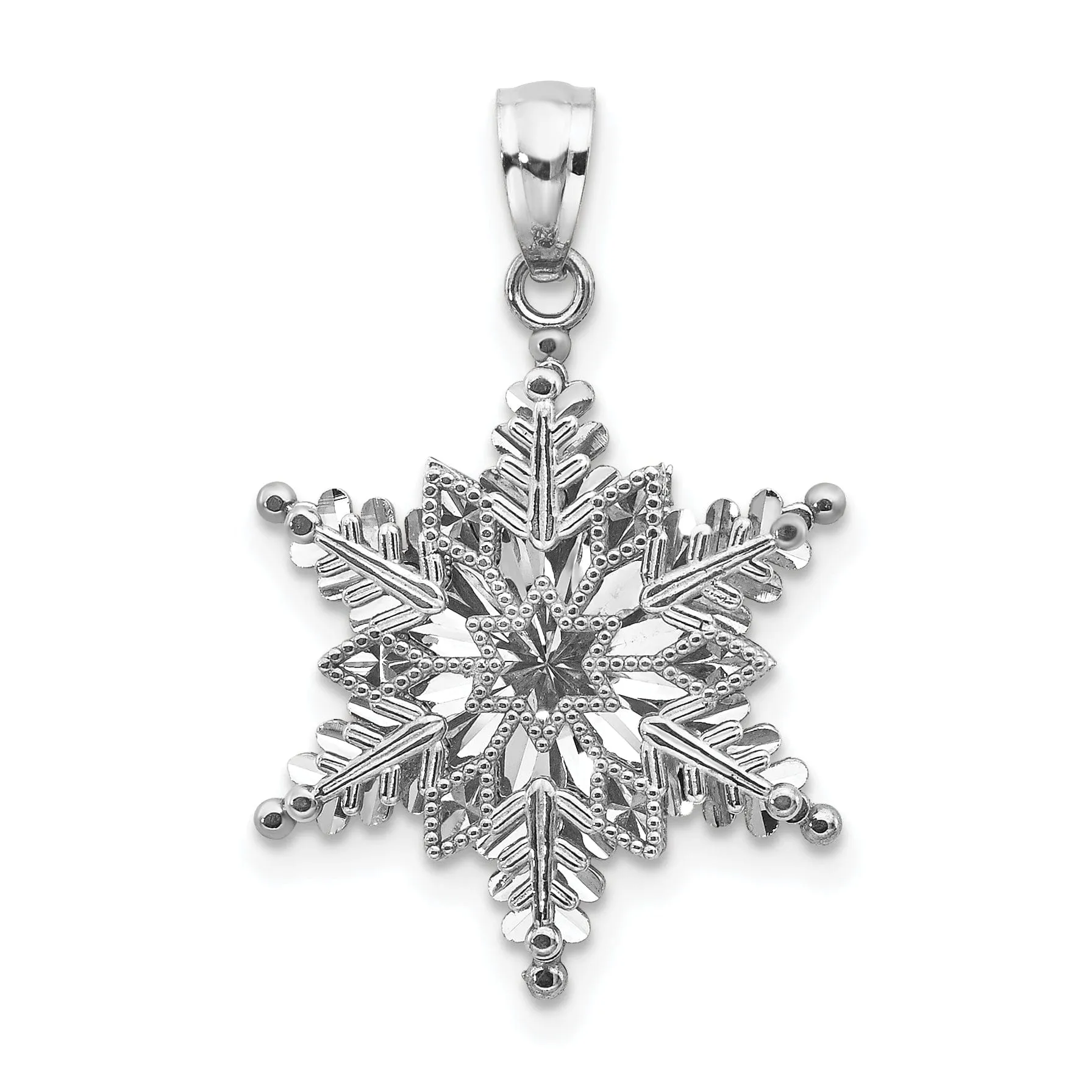 14k White Gold Open 2 Level Snowflake Pendant