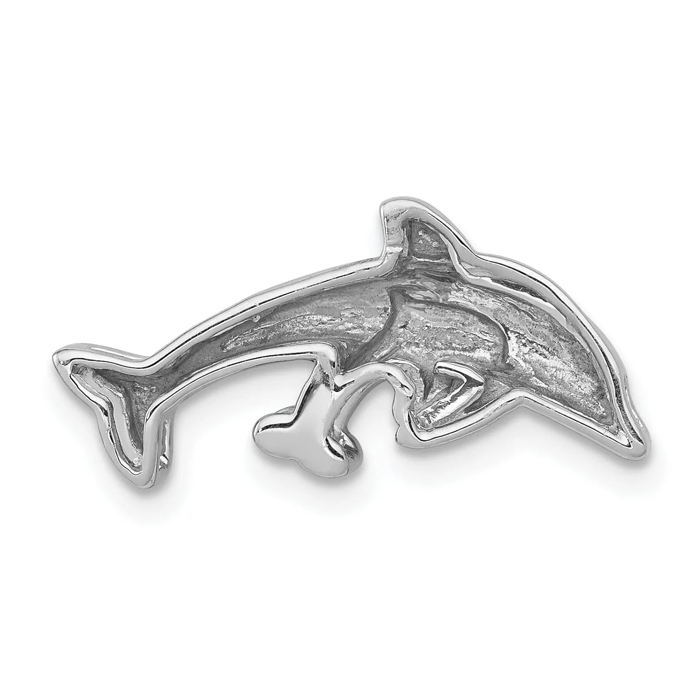 14k White Gold Polished Finish Diamond Mother And Baby Dolphins Design Chain Slide Pendant