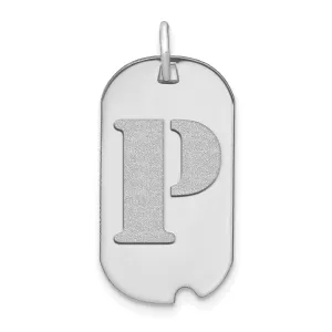 14k White Gold Rhodium Polished Finish Block Letter P Initial Dog Tag Charm Pendant