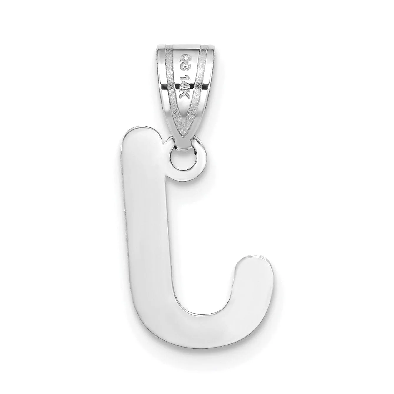 14k White Gold Slanted Design Bubble Letter J Initial Charm Pendant