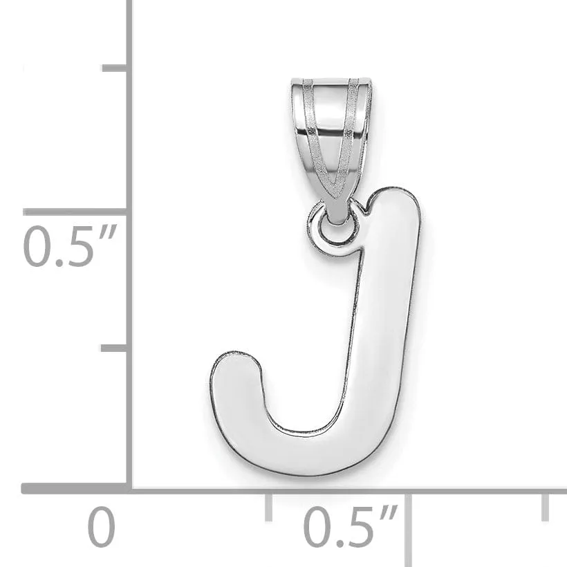 14k White Gold Slanted Design Bubble Letter J Initial Charm Pendant