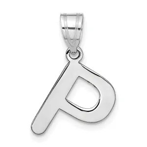 14k White Gold Slanted Design Bubble Letter P Initial Charm Pendant