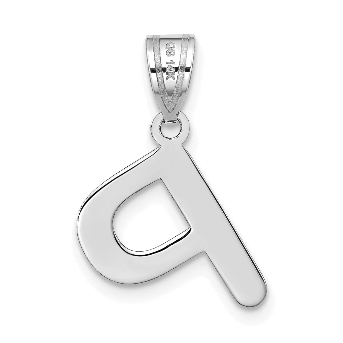 14k White Gold Slanted Design Bubble Letter P Initial Charm Pendant