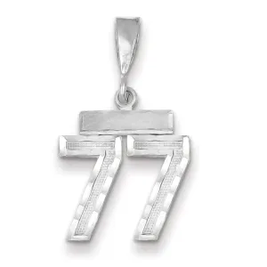 14k White Gold Small Size Diamond Cut Texture Finish Number 77 Charm Pendant