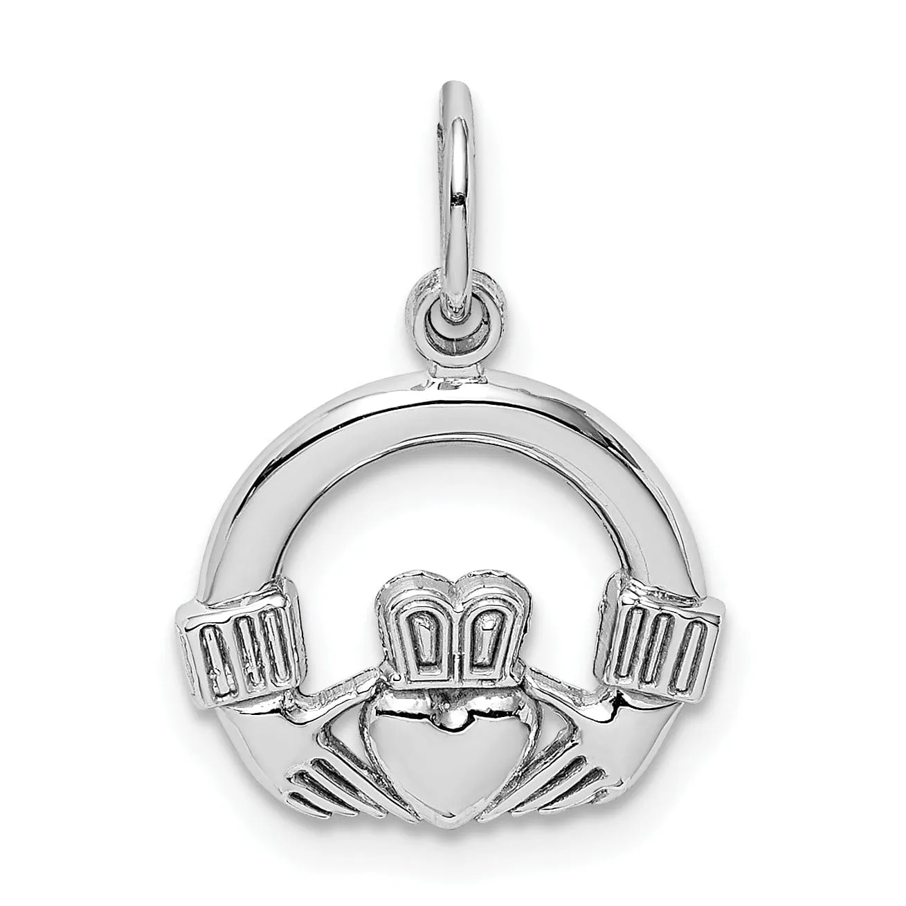 14k White Gold Textured Polished Finish Claddagh Design Charm Pendant