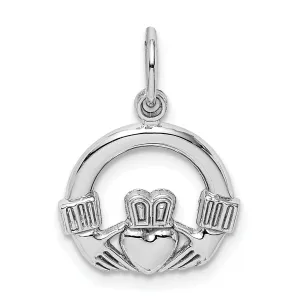 14k White Gold Textured Polished Finish Claddagh Design Charm Pendant