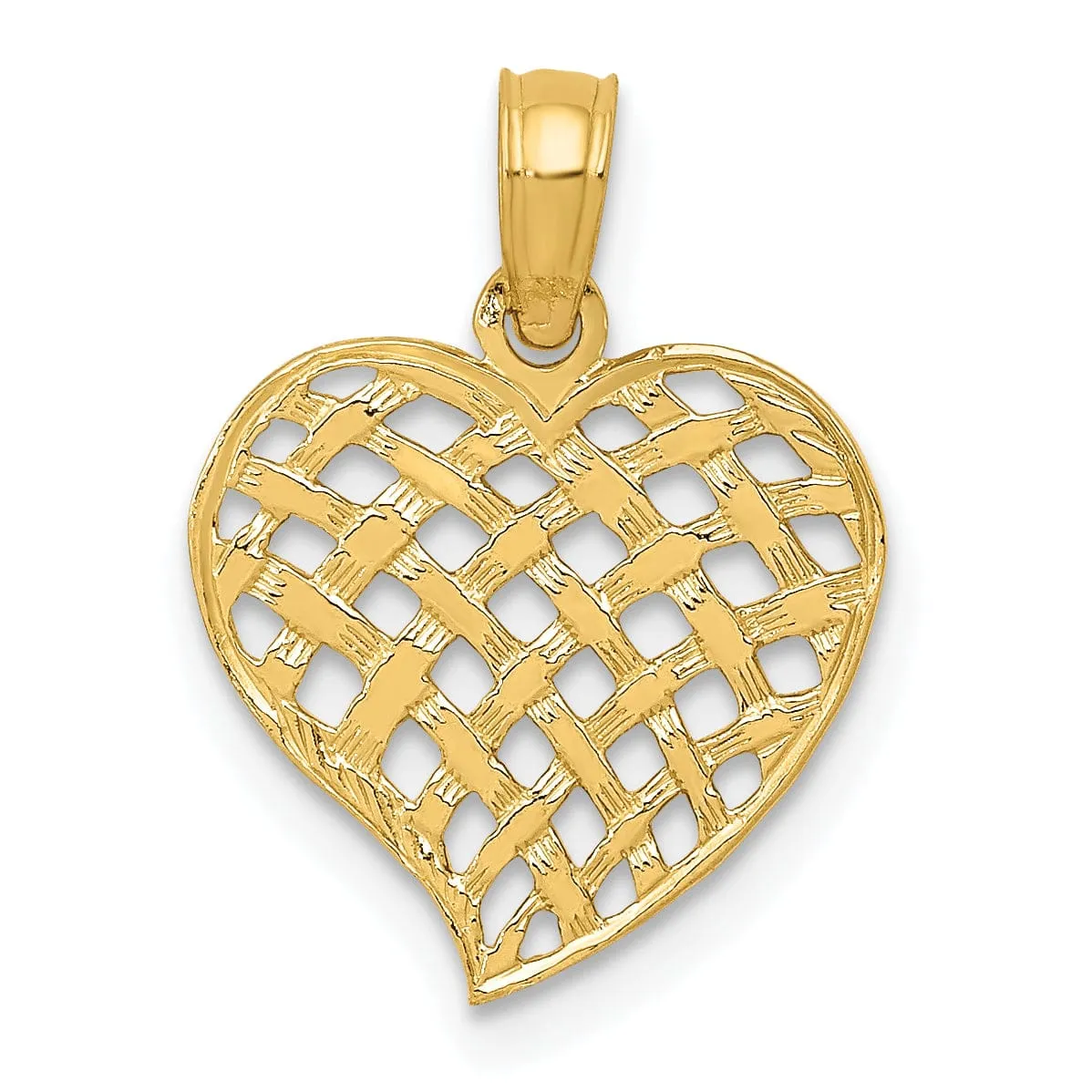 14k Yellow Gold Basket Weave Heart Pendant