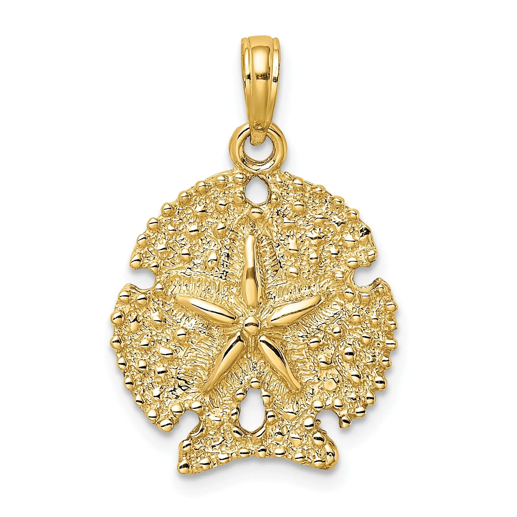 14K Yellow Gold Beaded Textured Polished Finish Sea Sand Dollar Charm Pendant