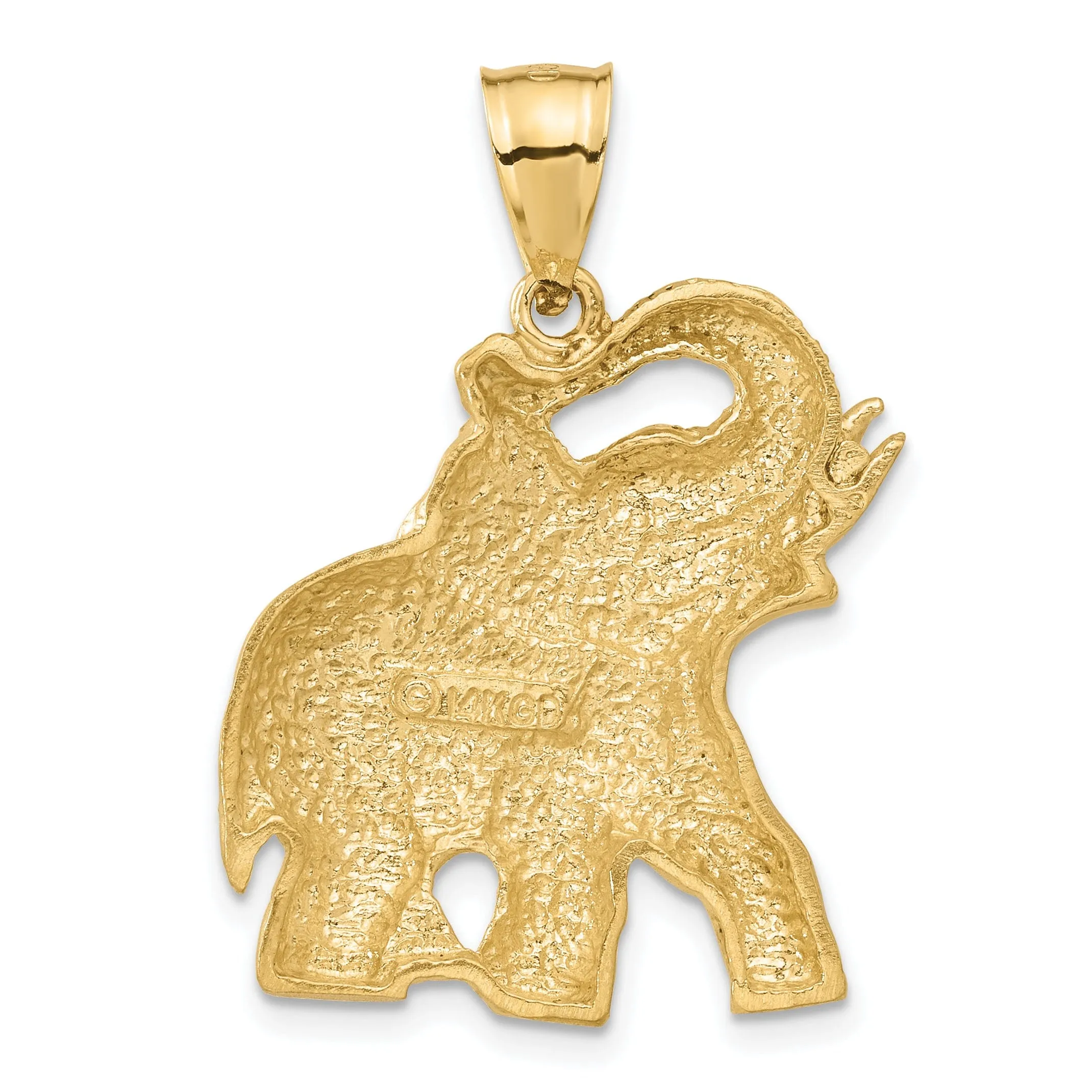 14k Yellow Gold Mens Solid Satin Diamond Cut Finish Elephant Charm Pendant