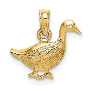 14K Yellow Gold Open Back Polished Textured Finish Goose Bird Charm Pendant