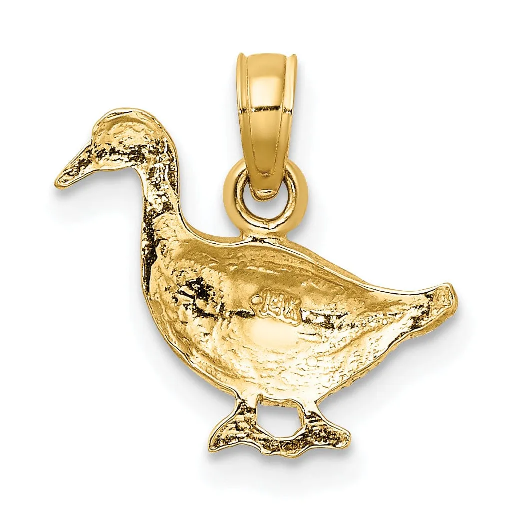 14K Yellow Gold Open Back Polished Textured Finish Goose Bird Charm Pendant