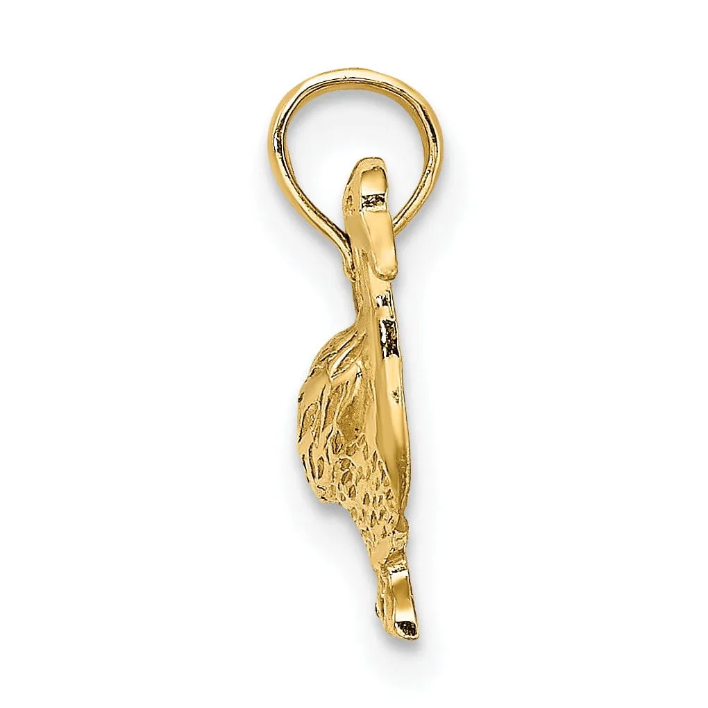 14K Yellow Gold Open Back Polished Textured Finish Goose Bird Charm Pendant