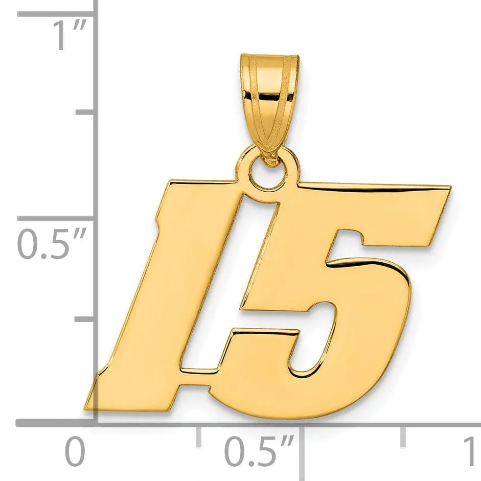 14k Yellow Gold Polished Finish Block Script Design Number 15 Charm Pendant