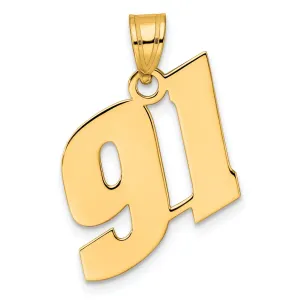 14k Yellow Gold Polished Finish Block Script Design Number 91 Charm Pendant