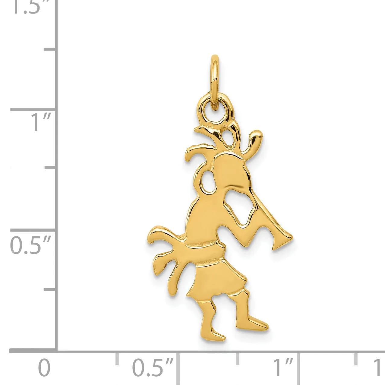 14k Yellow Gold Polished Finish Reversible 3-Dimensional Kokopelli Charm Pendant