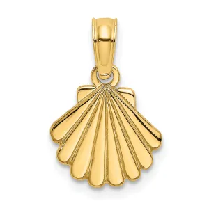 14K Yellow Gold Polished Finish with Engraved Design Sea Shell Charm Pendant