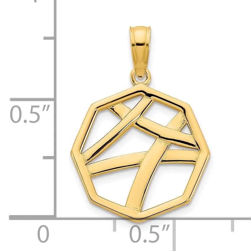 14k Yellow Gold Polished Finish Women's Fancy Octagon Shape Design Pendant