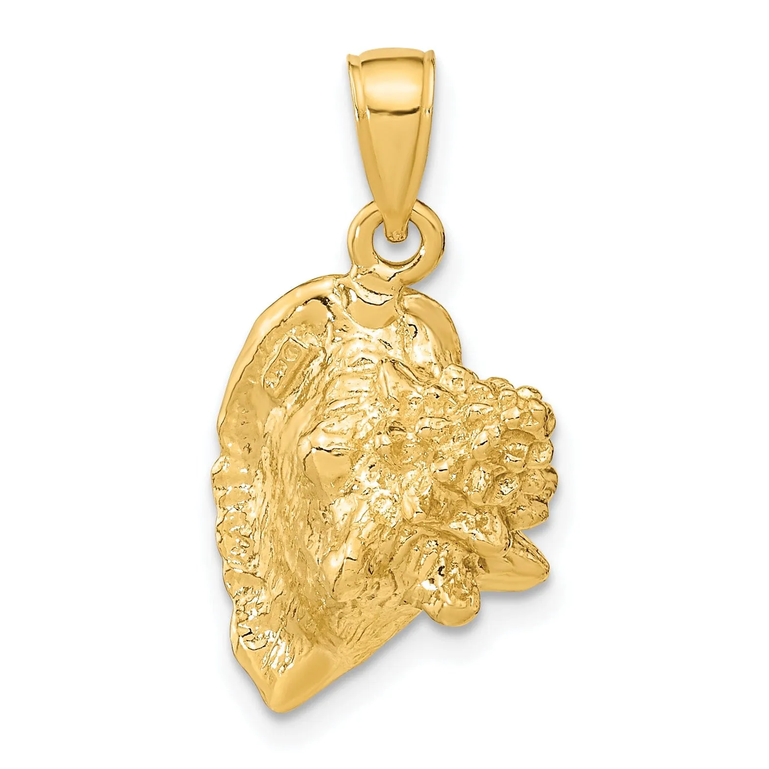 14K Yellow Gold Polished Texture Finish 3-Dimensional Conch Shell Charm Pendant